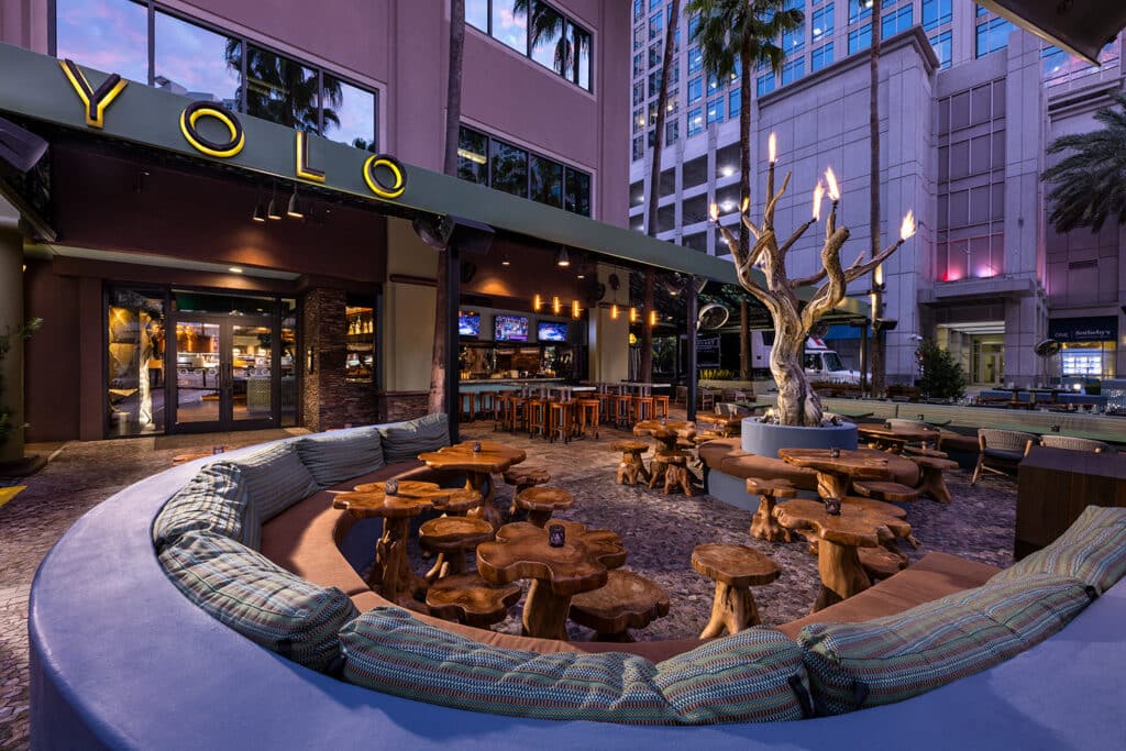 Outdoor patio view of YOLO in Fort Lauderdale